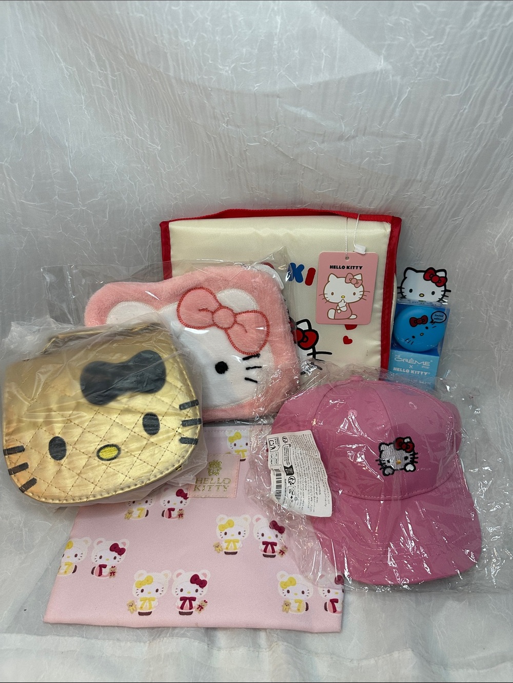 Hello Kitty Pink Cap and Assorted Character Pouches Set